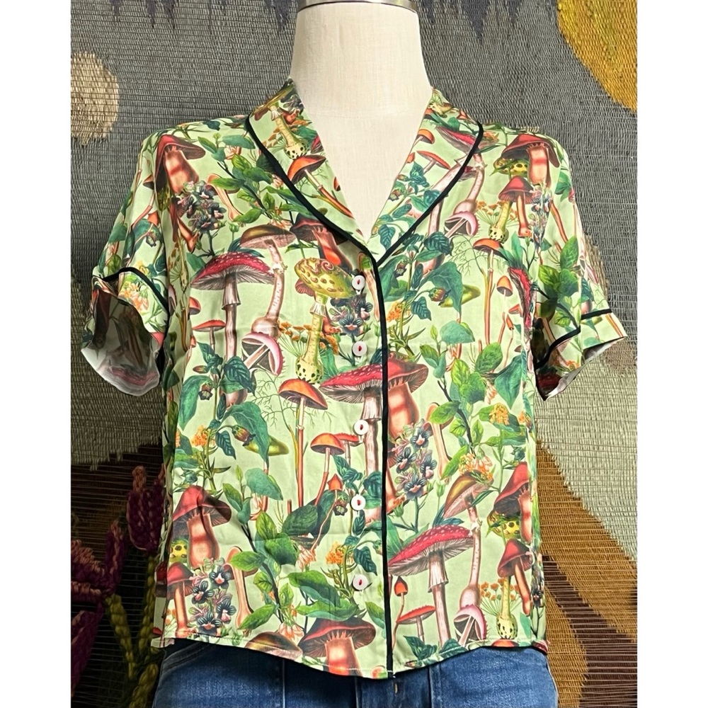 Anthropologie Silky Mushroom Pajama Shirt XS